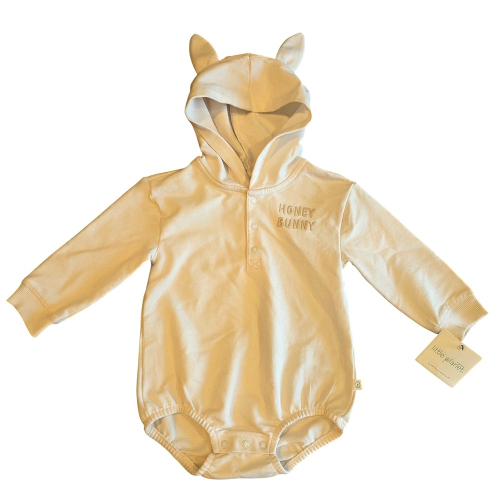 Little Planet by Carters Organic Cotton Honey Bunny Hooded Bodysuit 18M Cream